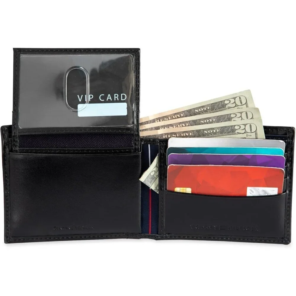 🆕Men Black Leather Wallet Slim Bifold with Credit Card Pockets and Removable ID